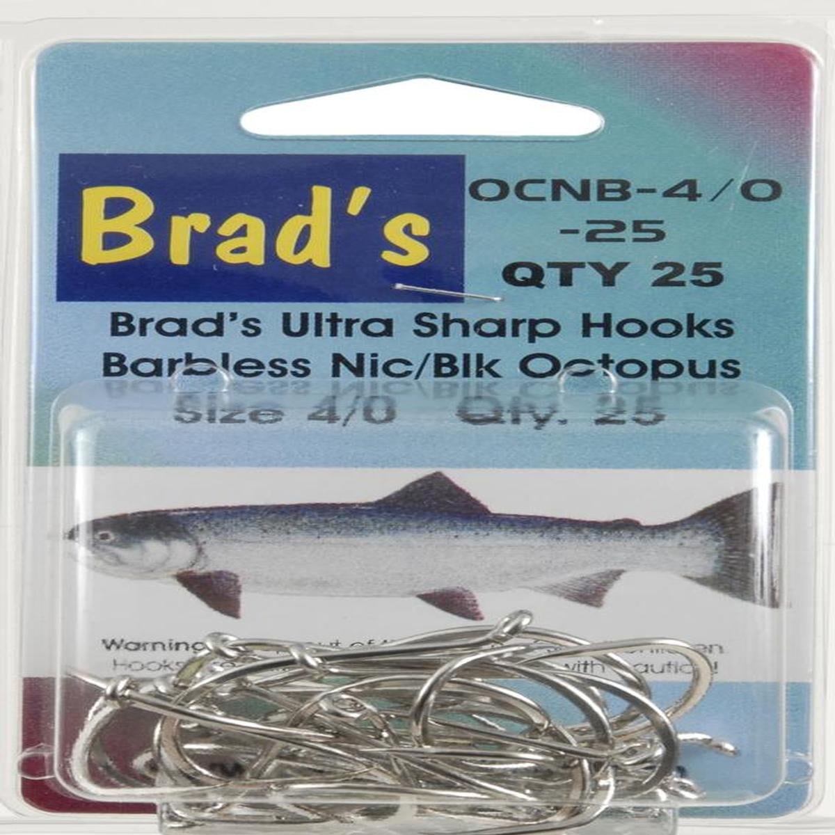 Brad's Killer Fishing Gear 4/0 Size Octopus Barbless Hook, Nickel, 25-Pack  