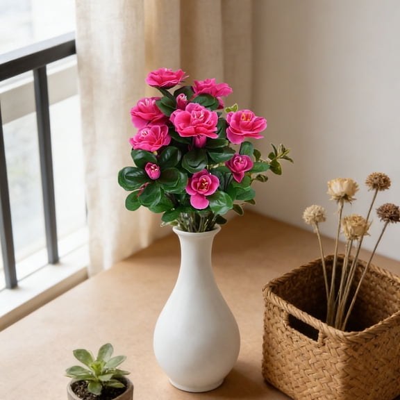Bradem 34cm High Simulation Artificial Plastic Azalea Bouquet Branch 7 Fork 21 Head for Wedding Decor