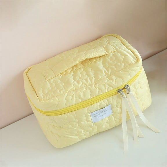 Bradem Aesthetic Quilted Makeup Bag for Women - Large Capacity, Portable Cosmetic & Toiletry Organizer, Small Cute Purse