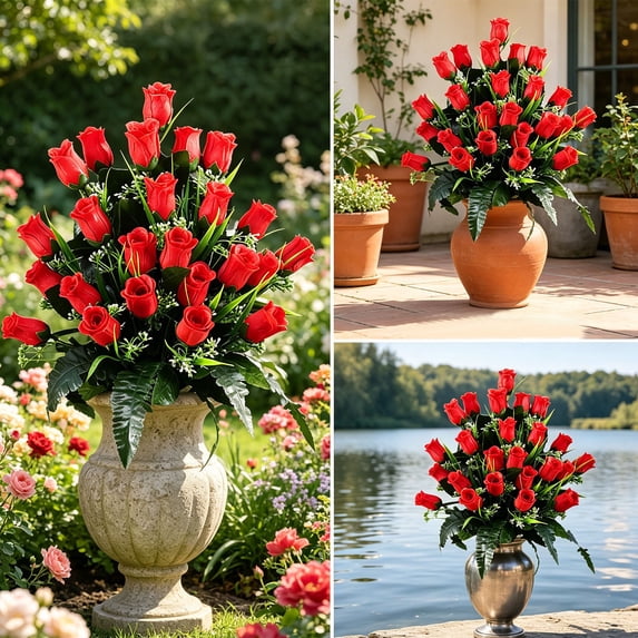 Bradem Artificial Rose Bouquet for Cemetery Decoration Memorial Flowers for Loved Ones, #A, Ornament Rose Bouquet, Silk Flower Arrangement, Memorial Flowers, Cemetery Decor, Artificial Floral Bouquet