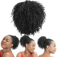thumbnail image 1 of Bradem Black Curly Puff Ponytail Extension&nbsp;- Premium Synthetic, Medium Short Drawstring Clip Bun, 1 of 9