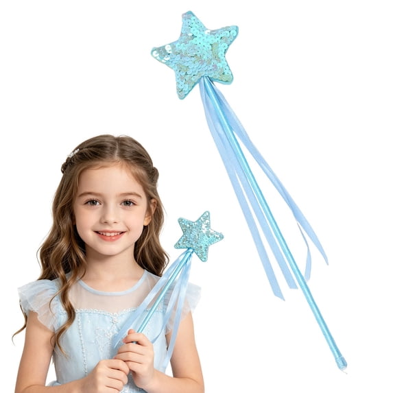 Bradem Blue Five Pointed Star Sequin Magic Wand Fairy Wand for Cosplay Party, Fairy Wand, Star Wand, Costume Prop, Magic Stick, Cosplay Accessory