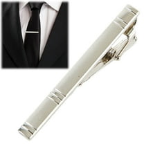 Bradem Men's Formal Metal Tie Pin - Silver Simple Bar Clasp, Business & Fashion Necktie Accessory