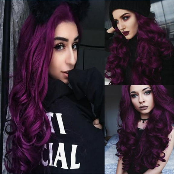Bradem Women's Long Purple Curly Wig - Fashion Synthetic Wavy, Natural-Looking Full Hair