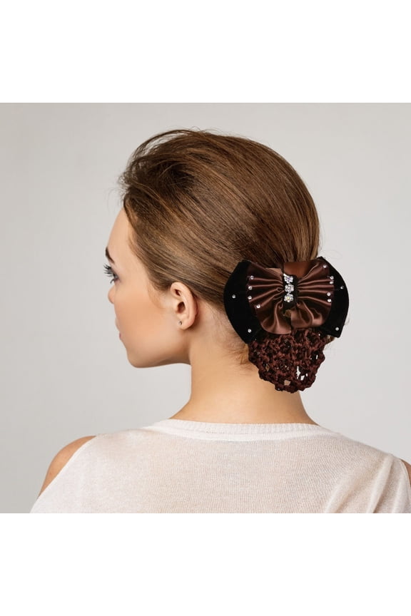 Women's Satin Bowknot Barrette - Net Bun Snood Cover, Elegant Hair Clip for Updos