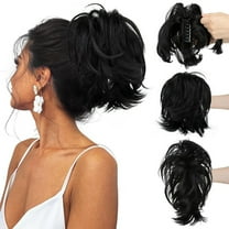 Bradem Women's Short Clip-in Ponytail Extensions - Wine Red with Black Root, Bendable Metal Messy Bun, Straight Synthetic Hairpiece