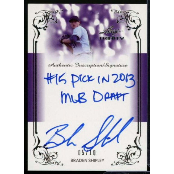 Braden Shipley Rookie Card 2013 Leaf Trinity Inscriptions Gold #DTIBS1