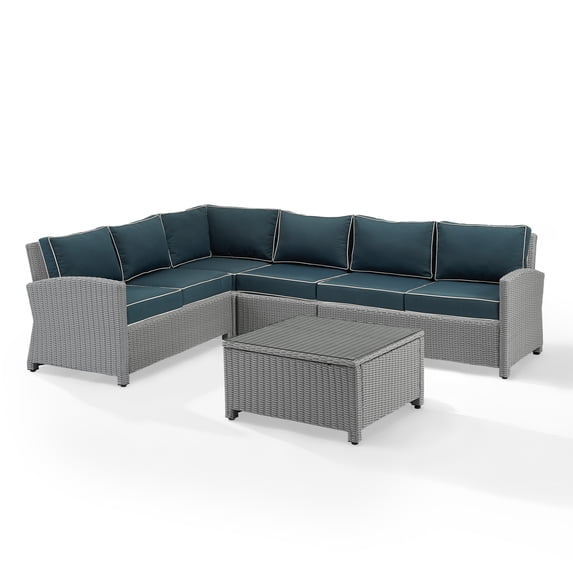 Bradenton 5Pc Outdoor Wicker Sectional Set Navy/Gray