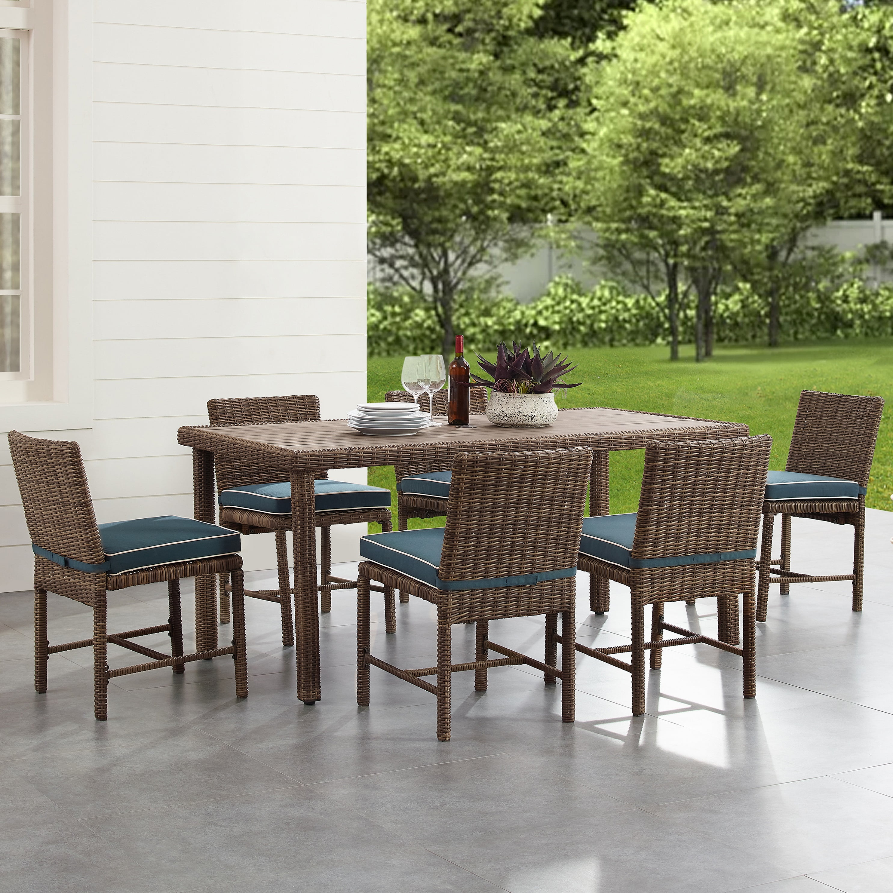 Bradenton 7-Piece Sand Wicker Outdoor Dining Set with Cushions