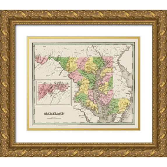 Bradford 14x12 Gold Ornate Wood Framed with Double Matting Museum Art Print Titled - Maryland - Bradford 1836