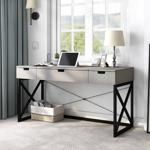 Bradford 2-Drawer Wood Lift-Top Desk with USB Ports, Antique Gray
