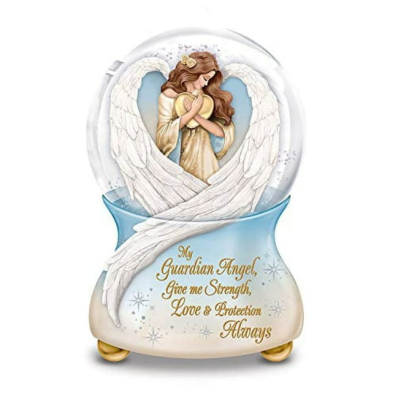 The Bradford Exchange An Angel's Embrace Hand-Painted Illuminated Musical Glitter Globe Featuring Sculptural Wings in Raised-Relief Detail On The Heirloom Porcelain Base