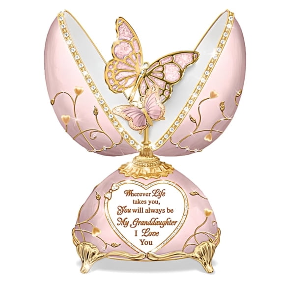 The Bradford Exchange Butterfly Music Box Collection Issue #2 Granddaughter, Wherever Life Takes You Porcelain Egg-Shaped Music Box with 80 Hand-Set Jewels & Adorned by Peter Carl Faberg 18-inches