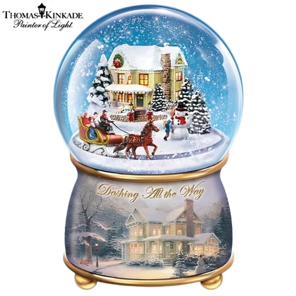 The Bradford Exchange Dashing All The Way Thomas Kinkade Holidays in Motion Snowglobe Collection Issue #3 Hand-Painted Rotating Sculptural Christmas decoration 5.75-inches