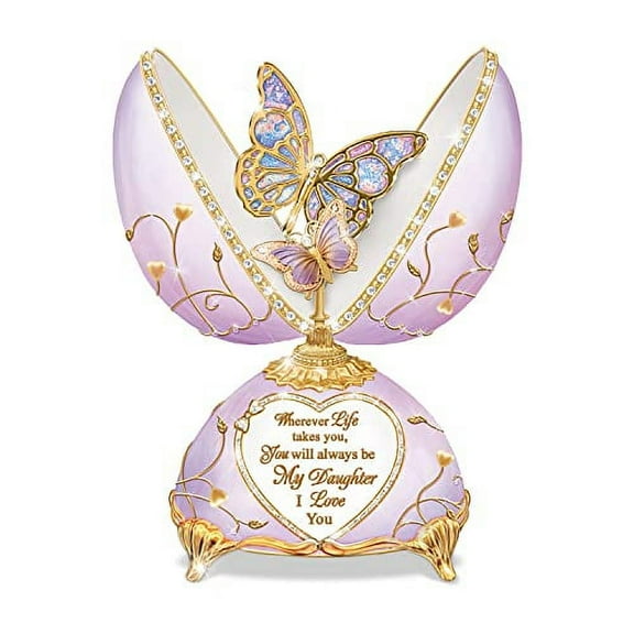 The Bradford Exchange Daughter, Wherever Life Takes You Porcelain Faberge-Inspired Egg-Shaped Music Box Featuring 80 Hand-Set Jewels & Adorned with 22K Gold-Plated Accents
