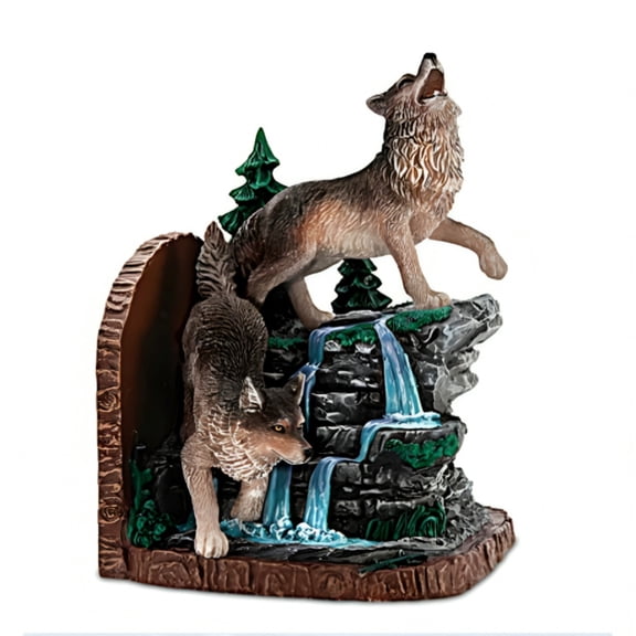 The Bradford Exchange Eternal Watch from Aurora Borealis Bookend Collection Issue #3: Celestial Majesty Hand-painted Illuminated Wolves Sculpture 6.5-inches