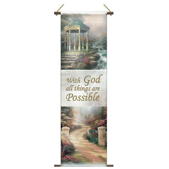 The Bradford Exchange God's Promises With God All Things Are Possible Tapestry Banners Intricately Hand-stitched Inspirational Artwork by Thomas Kinkade 45.8-inches
