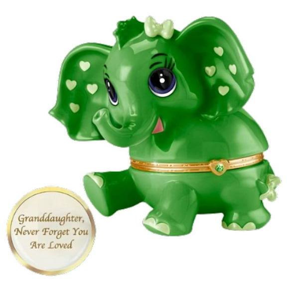 The Bradford Exchange Granddaughter, Never Forget You Are Loved Birthstone Music Box Issue #5: May Heirloom Porcelain Elephant with Swarovski Crystal and Plays "You Are My Sunshine" 4.5-inches