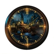 The Bradford Exchange Harry Potter  Hogwarts Castle Illuminated Wall Clock Studios Atomic Radio-Controlled Clock with LED Lights, Weather-Resistant Metal Frame by Thomas Kinkade 14-inches