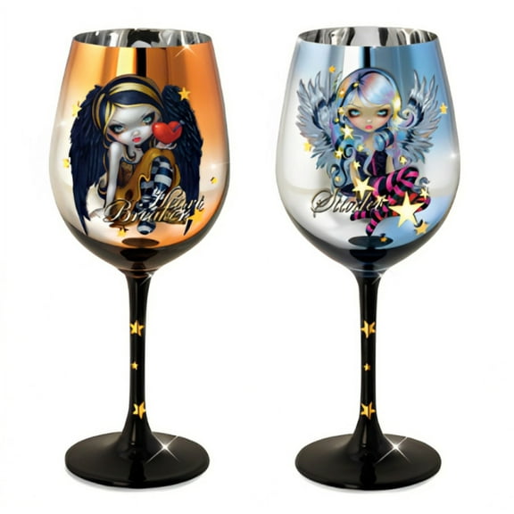 The Bradford Exchange Heart Breaker & Starlet Wine Glasses Inaugural Edition of the Wings of Enchantment Collection Artwork by Jasmine Becket-Griffith 9-inches
