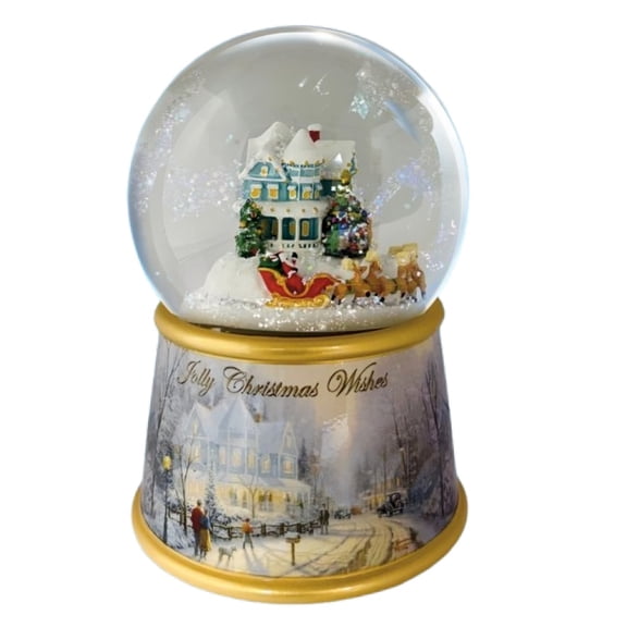 The Bradford Exchange Jolly Christmas Wishes Thomas Kinkade Holidays in Motion Snowglobe Collection Issue # 3Hand-Painted Rotating Sculptural Christmas decoration 5.75-inches