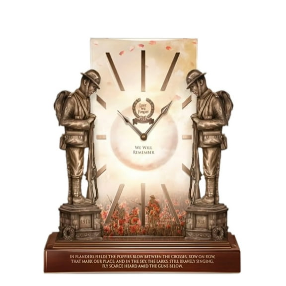 The Bradford Exchange Lest We Forget Sculptural Clock - Military Tribute Clock with Hand-Sculpted Soldiers, LED Illumination, & Poetic Excerpt from 'In Flanders Field' by John McCrae 9-Inches