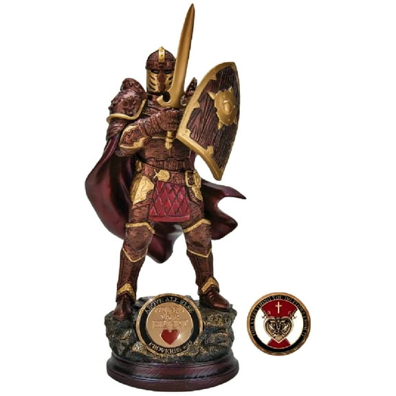 The Bradford Exchange The Lord's Strength Sculpture Collection Issue #16 Guard Your Heart Religious Knight Cold-Cast Bronze with 24K Gold-Plated Challenge Coin 12-inches