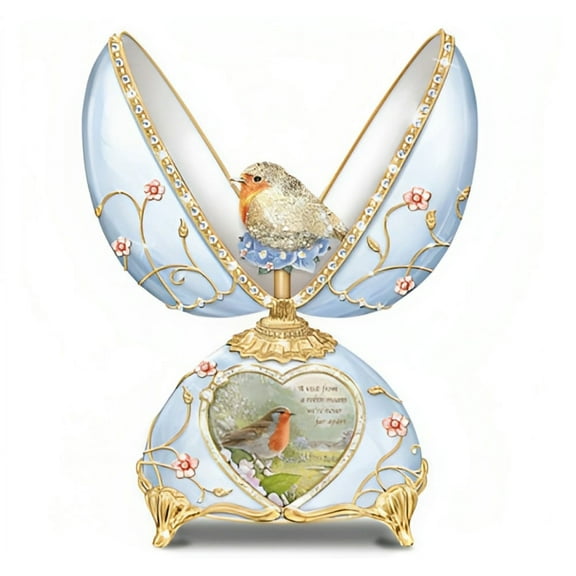 Bradford Exchange Messenger From Heaven Egg A Touch of Love & Hope Handcrafted Heirloom Porcelain with 22-Carat Gold Accents & Over 100 Hand Set Faux Crystals Musical Egg by Adrian Rigby 6.5-inches
