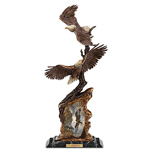 Illuminated Bald Eagle Sculpture Bronze-Finish Statue on Marble Base 24-Inch Wildlife Decor