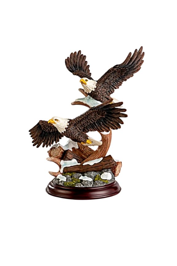 The Bradford Exchange Taking Flight Freedoms Majesty Sculpture Collection Handcrafted Bald Eagle Figurines with Shed Antlers Realistic Nature Details and Mahogany-Finished Base 6.75" W x 9.25" H