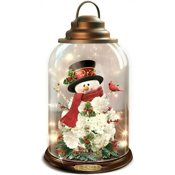 The Bradford Exchange Thomas Kinkade Holiday Greetings Floral Snowman With Cardinal Illuminated Musical Lantern Christmas Decoration Plays 8 Xmas Melodies 9-Inches
