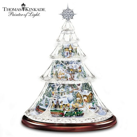 Illuminated Animated Crystal Tabletop Christmas Tree Holiday Decor with Lights 13.5-Inches