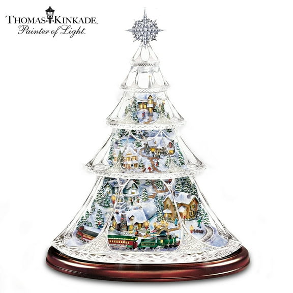 Illuminated Animated Crystal Tabletop Christmas Tree Holiday Decor with Lights 13.5-Inches