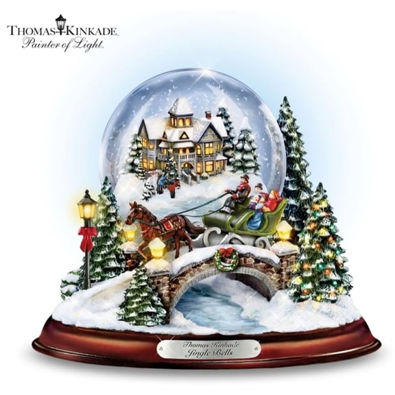 Bradford Exchange Thomas Kinkade Jingle Bells Illuminated Musical Christmas Snow