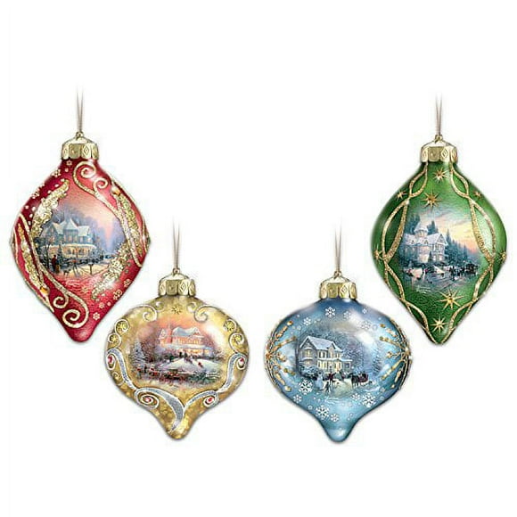 Bradford Exchange Thomas Kinkade Light Up The Season Illuminated Glass Ornaments