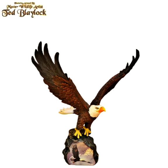 The Bradford Exchange Winged Protectors Sculpture Collection Issue #5 Soaring Sentinel Eagle Sculpture with Rocky Base and Crystalline Waves and Talons Ready to Strike by Ted Blaylock 10-inches