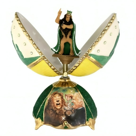 The Bradford Exchange The Wizard of Oz Faberge Egg Collection Issue #5: Cowardly Lion Music Box Heirloom Porcelain with 22K Gold Jewels & Hand Painted Figurine by Steve Chorney 6.5-inches