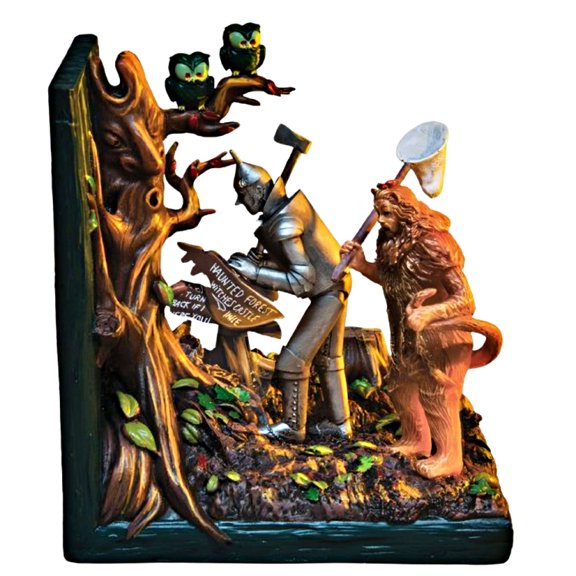 The Bradford Exchange The Wizard Of Oz Illuminated Sculptural Bookend Collection Issue #3 Tin Woodman & Cowardly Lion Handcrafted & Hand-Painted Resin Display Piece 4.25-inches