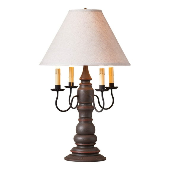 Irvins Country Tinware Bradford Lamp in Americana Espresso and Salem Brick Stripe with Shade
