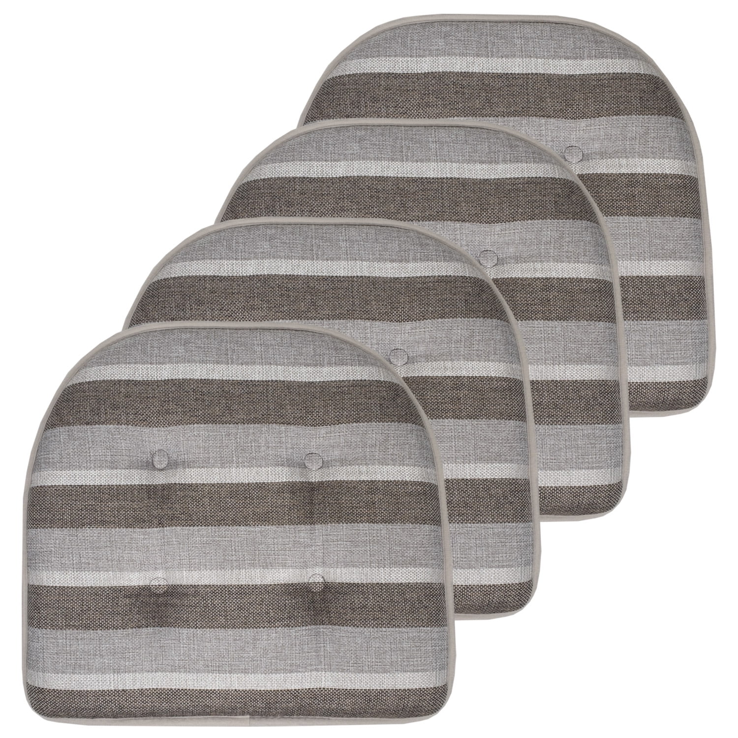 Bradford Striped Gray and Brown Memory Foam Chair Cushions, 12-Pack
