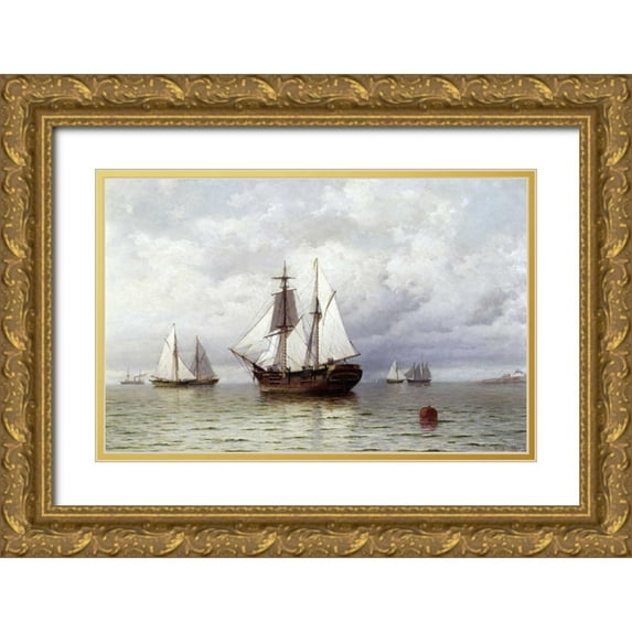Bradford, William 14x11 Gold Ornate Wood Framed with Double Matting Museum Art Print Titled - Outward Bound Whaler