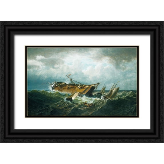Bradford, William 18x13 Black Ornate Wood Framed with Double Matting Museum Art Print Titled - Shipwreck off Nantucket (Wreck off Nantucket after a Storm) 1860