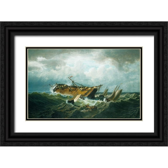 Bradford, William 32x21 Black Ornate Wood Framed with Double Matting Museum Art Print Titled - Shipwreck off Nantucket (Wreck off Nantucket after a Storm) 1860