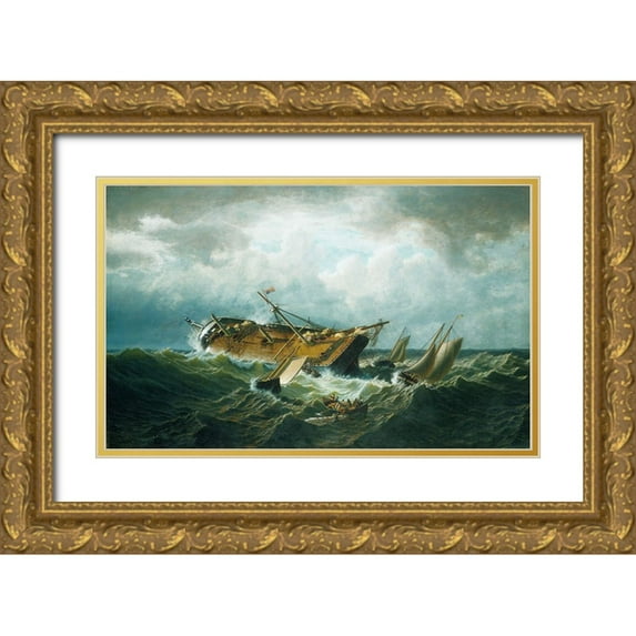 Bradford, William 32x21 Gold Ornate Wood Framed with Double Matting Museum Art Print Titled - Shipwreck off Nantucket (Wreck off Nantucket after a Storm) 1860