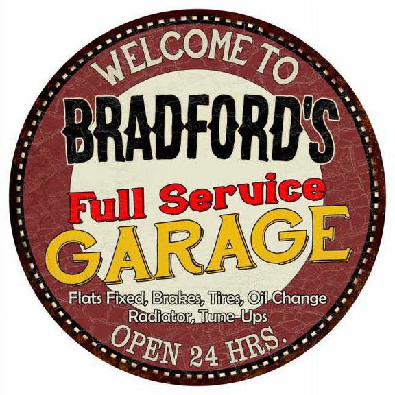 Bradford's Full Service Garage 12" Round Metal Sign Man Cave Dcor 200120037461