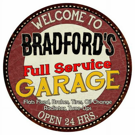 Bradford's Full Service Garage 14" Round Metal Sign Man Cave Decor 100140037461