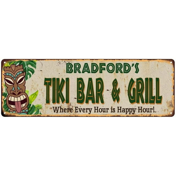 Bradford's TIKI BAR & GRILL Metal Sign 6x18 Decor 106180040050