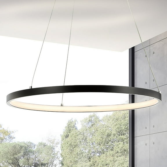 JONATHAN Y Brice 15.75" Modern Contemporary Metal Round Integrated LED Pendant, Matte Black