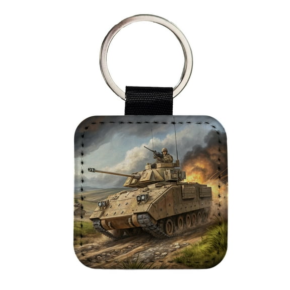 Bradley Fighting Vehicle US Army Armor Faux Leather Square Keychain