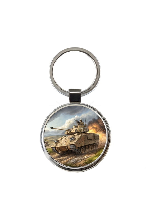 Bradley Fighting Vehicle US Army Armor Metal Round Keychain